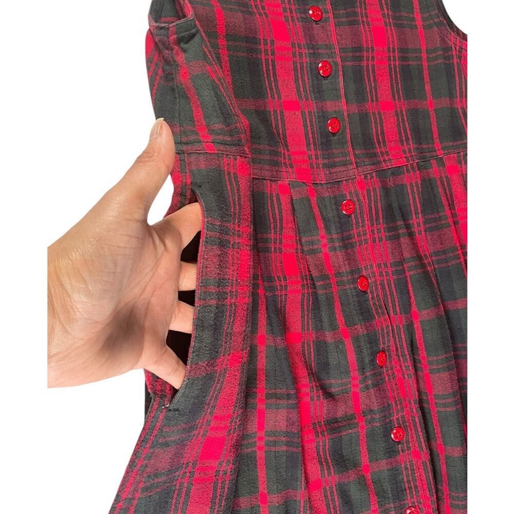 Vintage Woolrich Red Plaid Jumper Dress Sleeveless Buttons cottagecore Cotton L - Picture 9 of 12